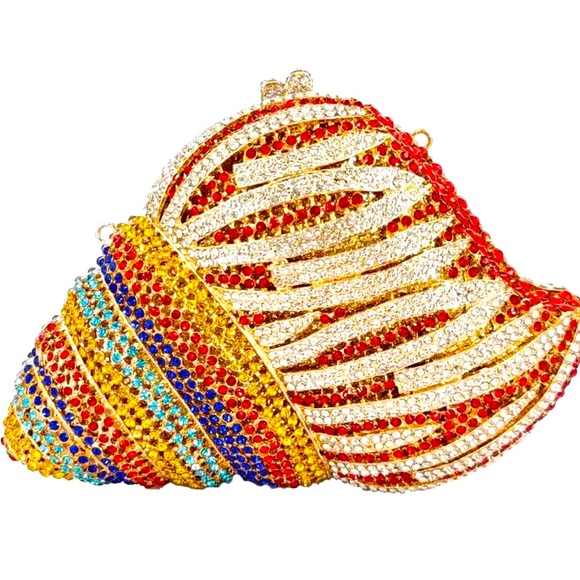 handmade Handbags - Stunning Small Red and Yellow Crystal Conch Shell 🐚 Clutch Handbag